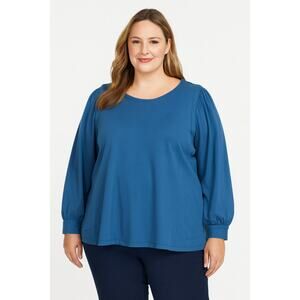 LOGO Life by Lori Goldstein Antique Wash Top with Woven Sleeves - Size XL NWT